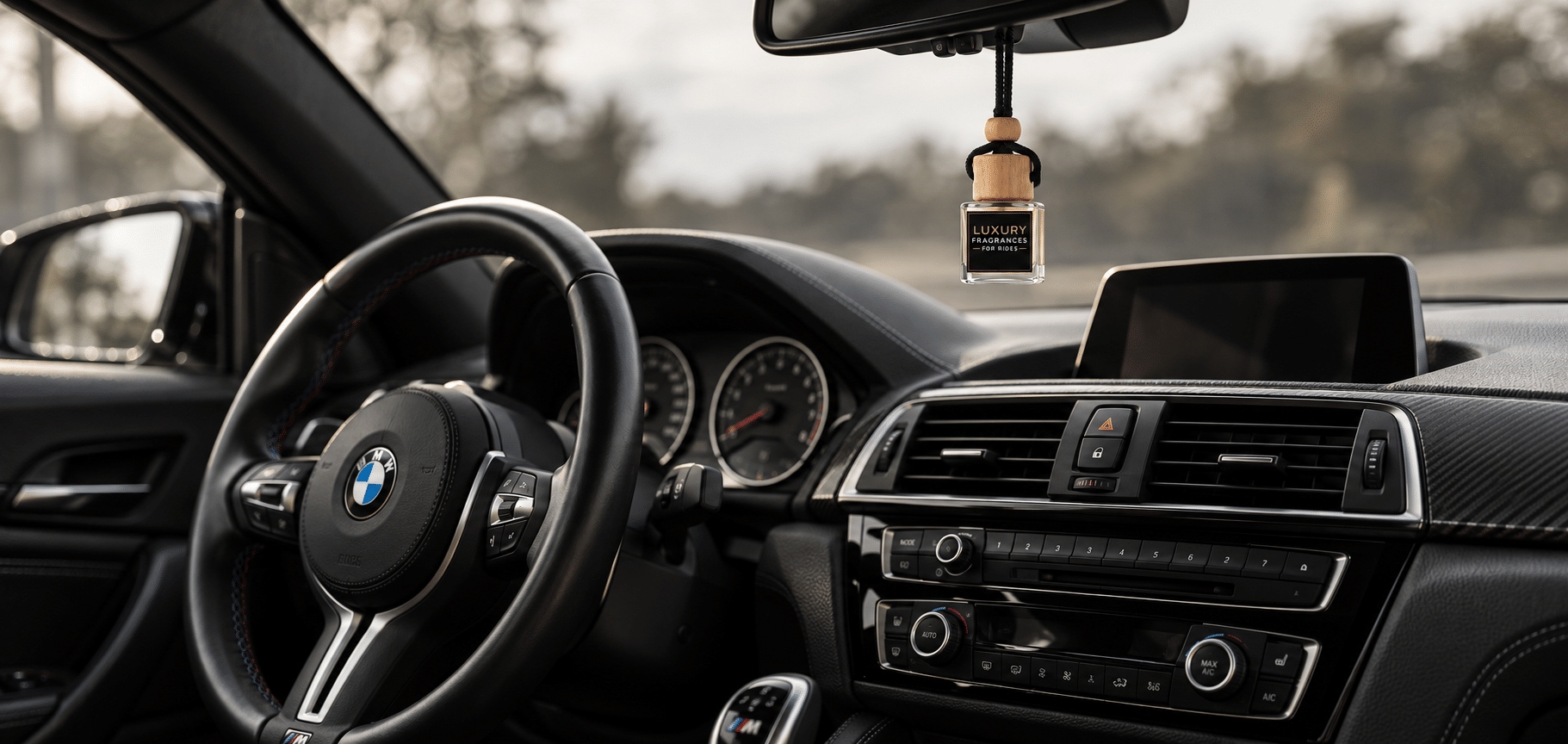 BMW interior with LUXURY hanging fragrance bottle
